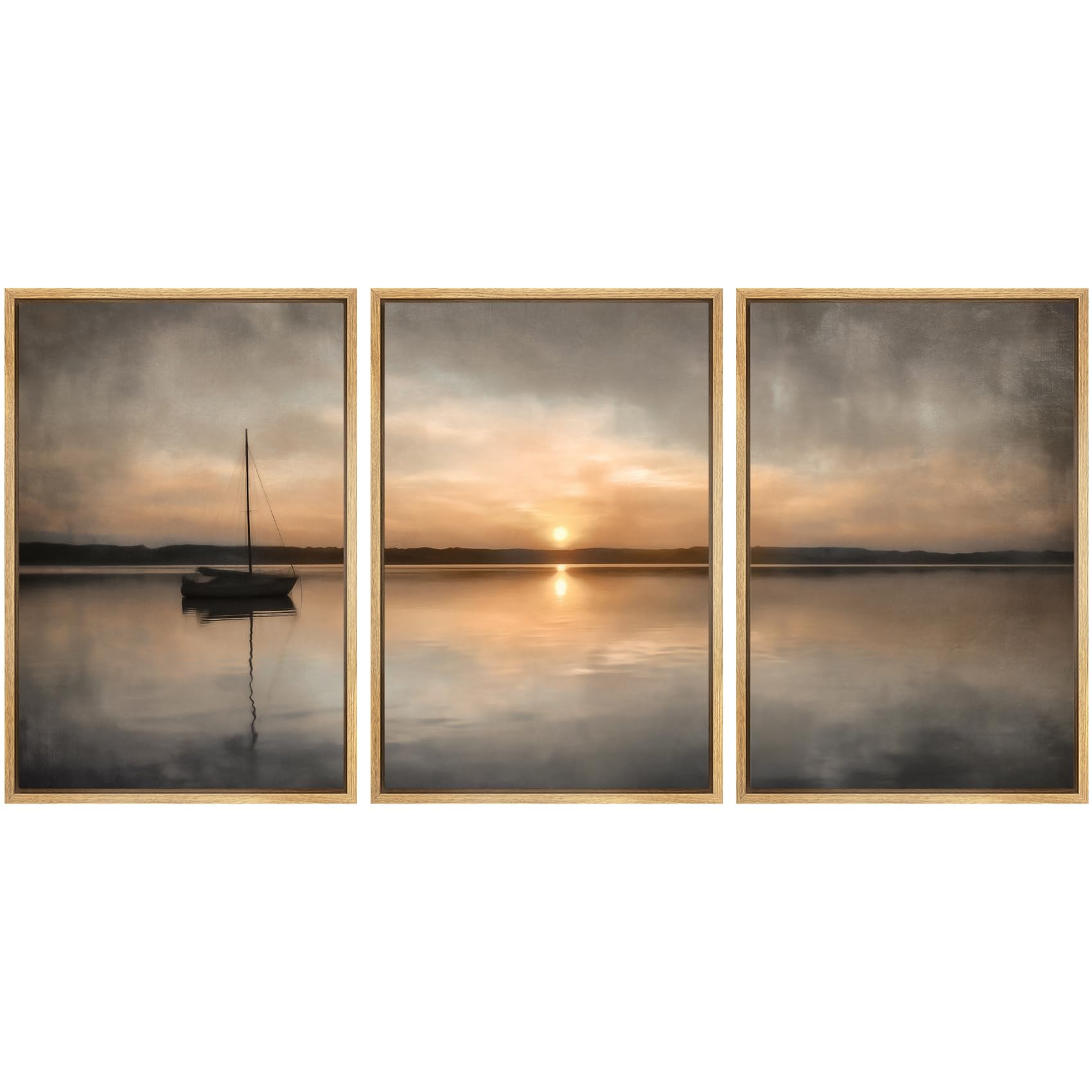 SIGNWIN Framed Canvas Print Wall Art Set Blue White Grunge Geometric Pattern Abstract Shapes Cozy Neutral Decorative Contemporary Minimal for Living Room, Bedroom, Office - 24"x36"x3 Natural — view 92