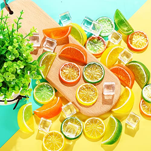 24 Pcs Fake Lemons Slices Blocks And 12 Pcs Acrylic Ice Cube Set Decorative Artificial Fake Ice Cubes Reusable Fake Lemon And Lime Slices Faux Ice Cubes And Lemon Slices For Home Kitchen Office Table #TOP5