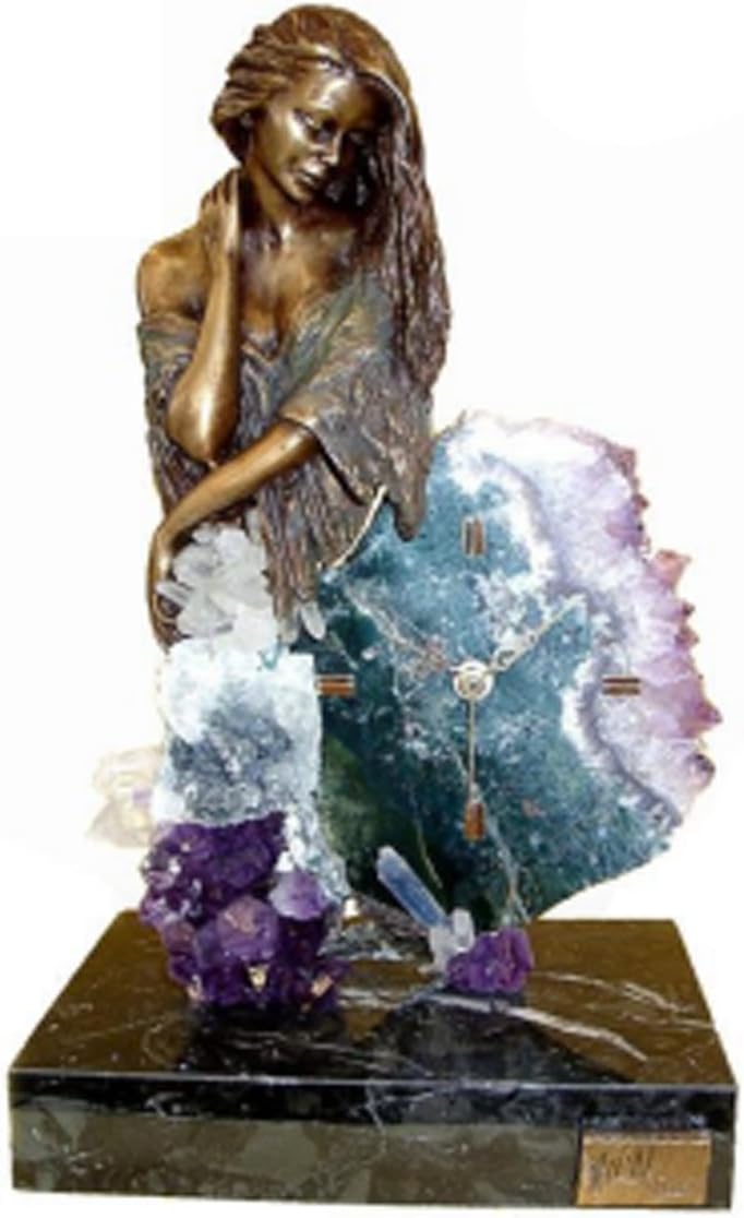 an Appealing Bronze Lady Rested on Marble Base with semi Precious Stone