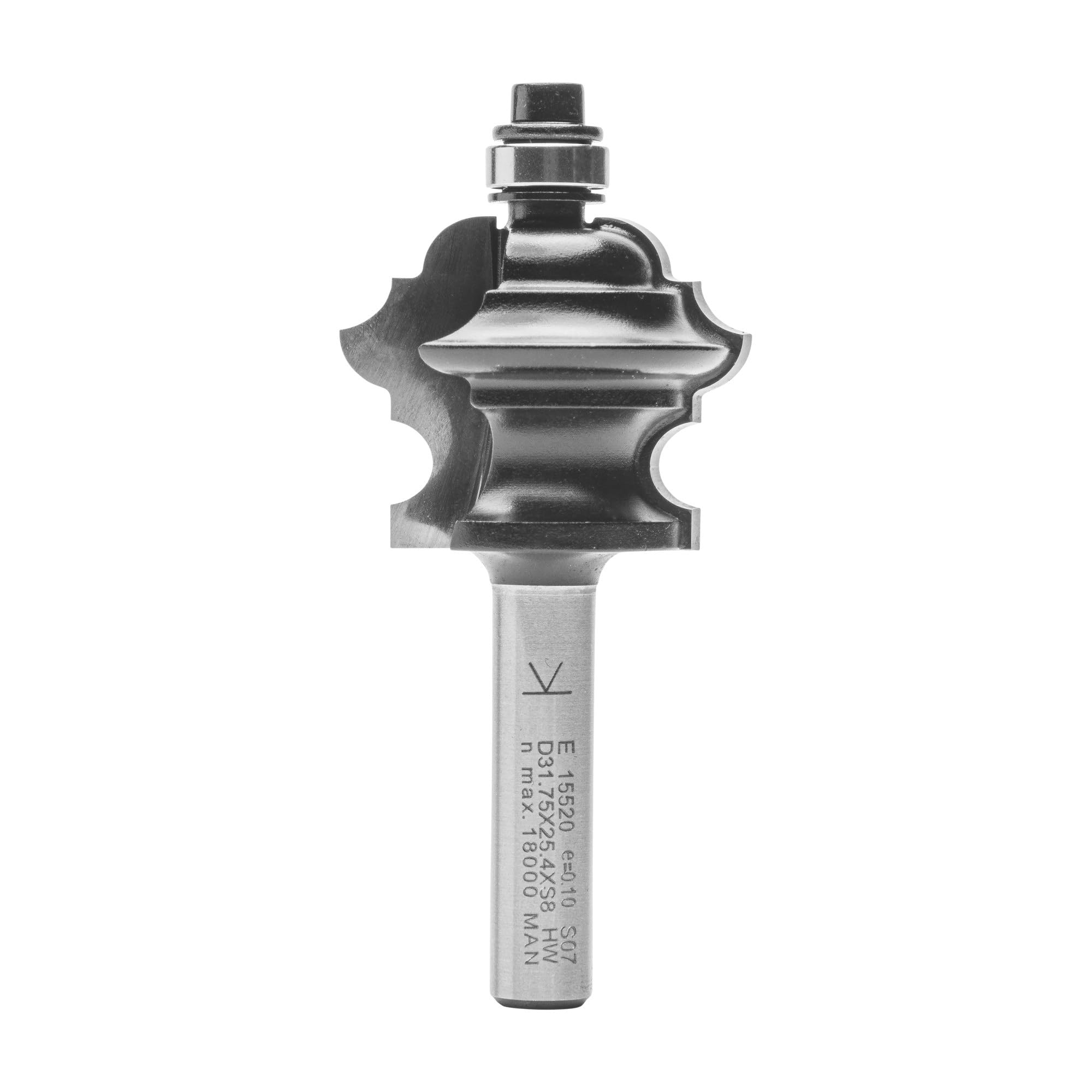 ENT 15520 Frez wielopostaciowy w wegliku, chwyt (S) 8 mm, srednica (D) 31,8 mm, NL 25,4 mm, R1 3,2 mm, R2 4 mm, R3 4,8 mm, SL 32 mm, z lozyskiem kulkowym