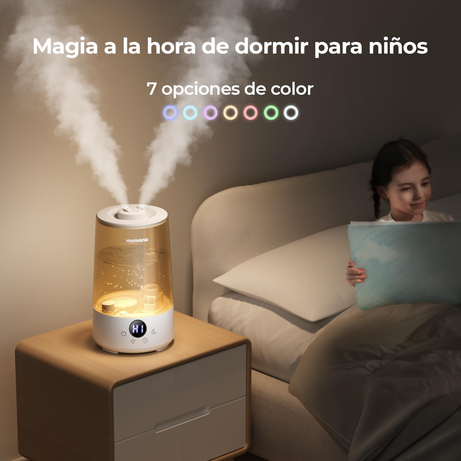 Homvana Humidificador Aceites Esenciales Aromas, Bebe 3.6L Hasta 34 Horas 16dB Silencioso de Para Dormitorio, Top-Fill Humidifier Plantas Ultrasonico, Difusor Aromatizador, Humidificadores Habitacion