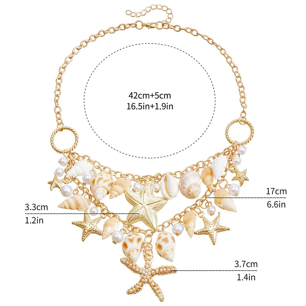 YGCHEN Conchiglia Stella Marina Gioielli, Sirena Accessori per Costumi, Collana Conchiglia, Bracciale Perle, Orecchini Stella Marina, Set di Gioielli da Donna