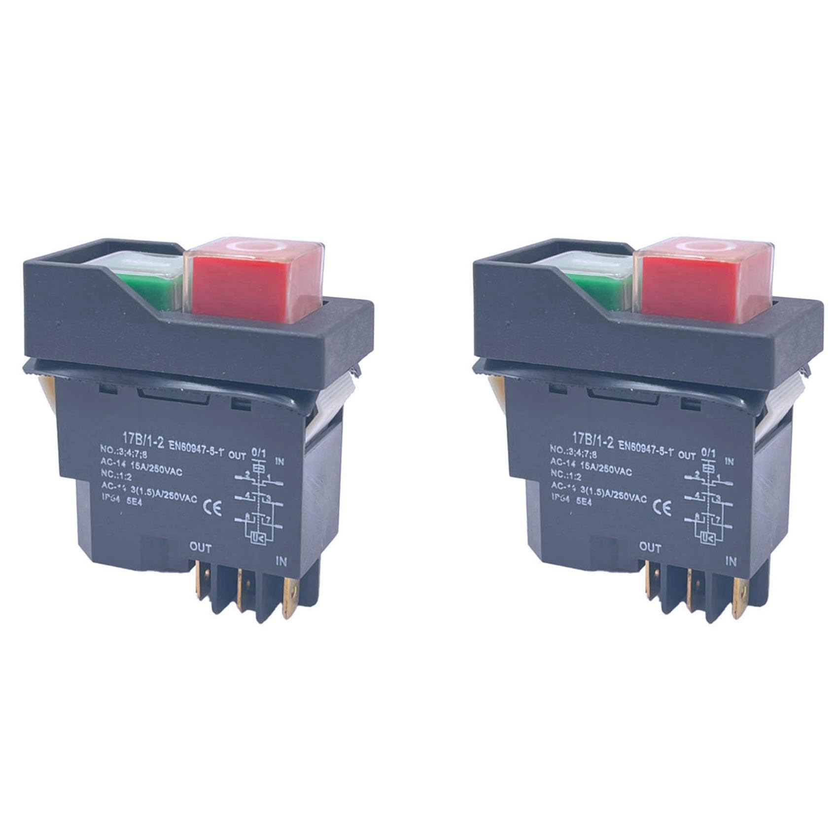 Jnchdghwa Black 2X Kjd17 6 Pins Electromagnetic Push Button Switches 15A Ac250v Ip55 Waterproof Equipment Safety Switch