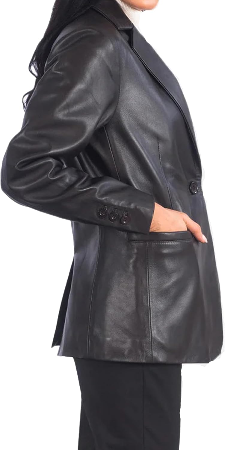 Rauly Women’s Black Genuine Leather Blazer Coat – Tailored Brown Leather Jacket Women - Image 4