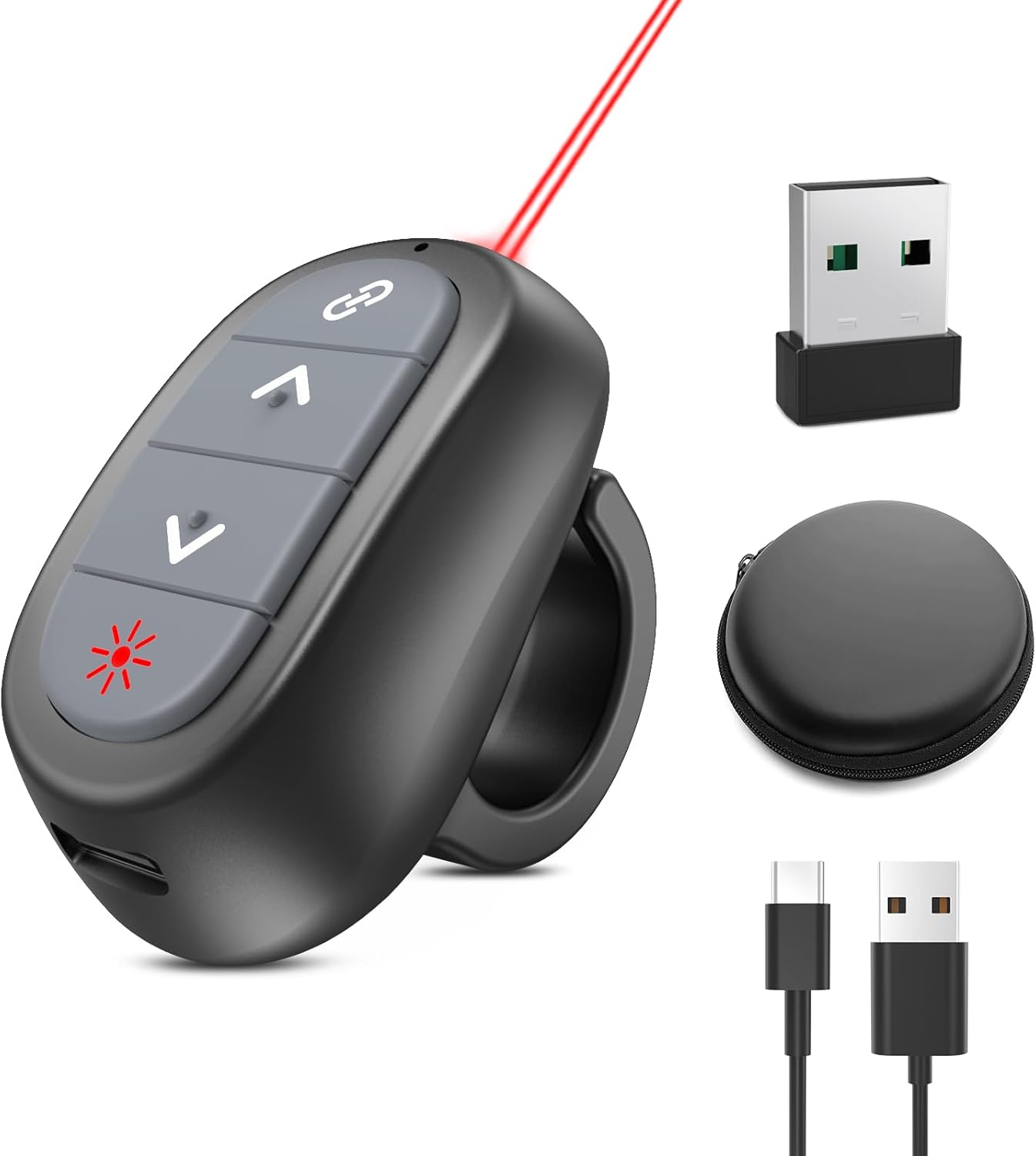 Powerpoint Clicker with Laser Pointer: Wireless Presentation Remote Presenter, Finger Ring Power Point PPT Clickers, Rechargeable Hyperlink Google Slide Advancer for Mac, Laptop, Computer