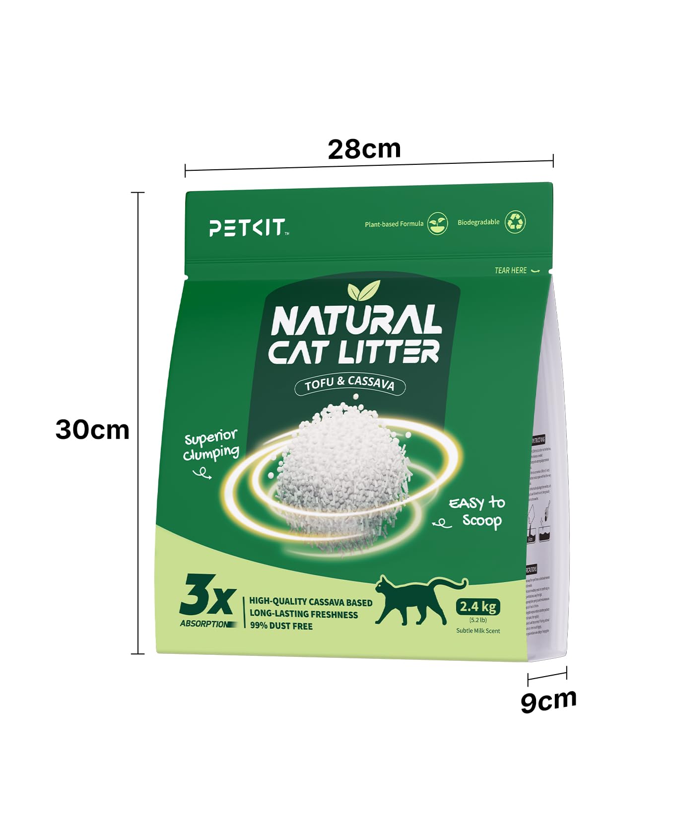PETKIT Lettiera per Gatti a Miscela Botanica - Assorbimento Rapido, Biodegradabile e Senza Polvere con Tapioca, 4 * 2.4kg (Totale 9.6kg)