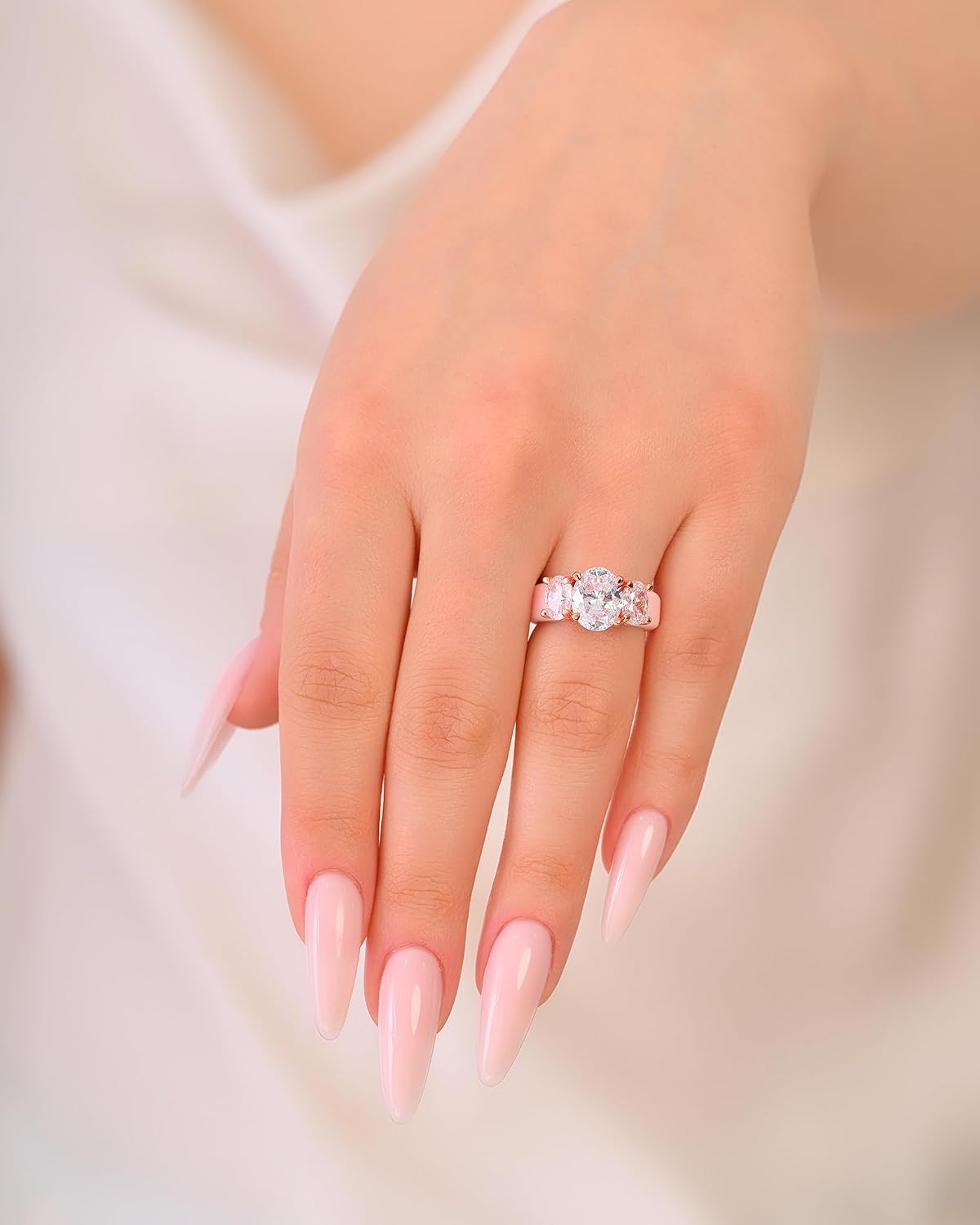 Rinfit Women's Silicone Ring, Oval Cut Three-Stone CZ