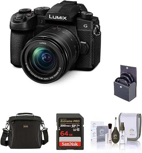 Panasonic LUMIX - Cámara sin espejo G95 con LUMIX G Vario 0.472-2.362 in f/3.5-5.6 MFT paquete de lentes con tarjeta de memoria de 64 GB, bolsa de