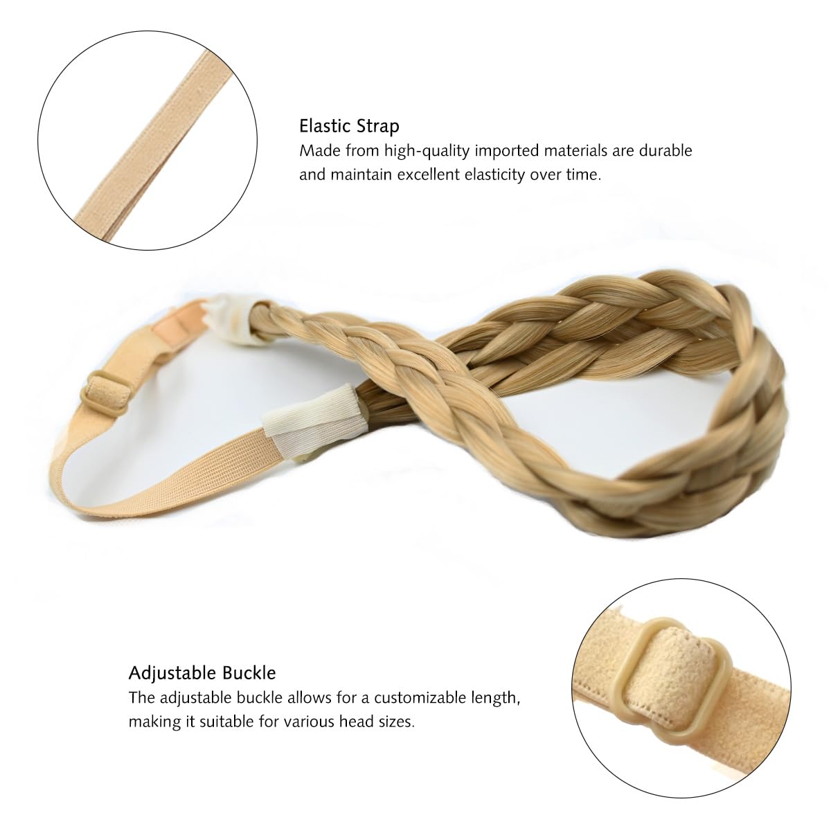 Yamel Braid Headband Adjustable 5 Strand Braided Hairbands for Women Mix Light Blonde Synthetic Hair Plait Hairband Braided Headband Elastic - Image 4
