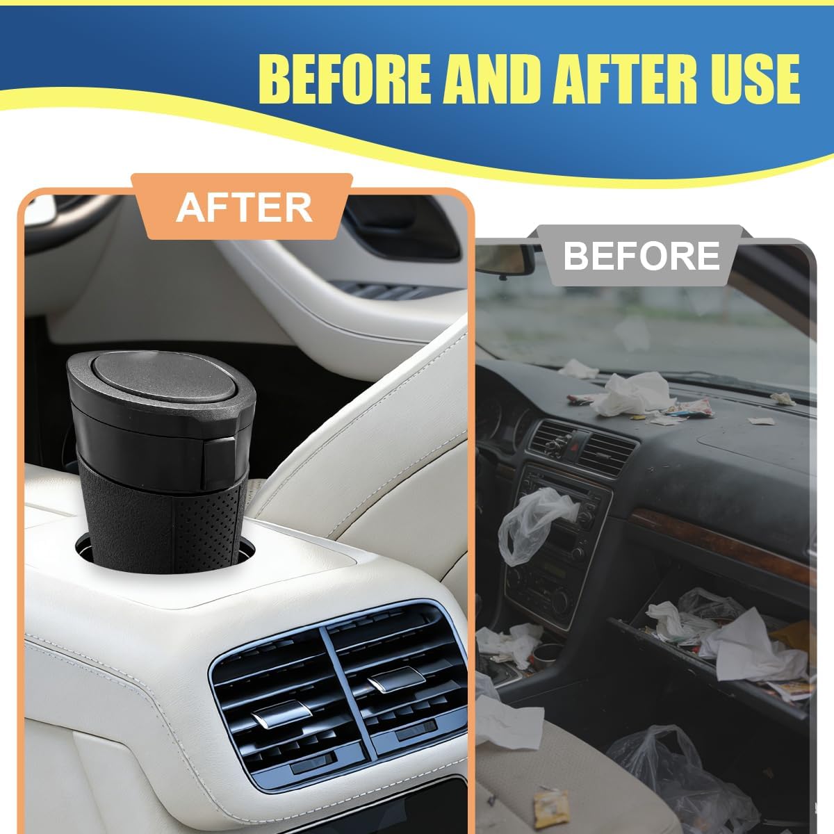 Car Cup Holder Trash Can with Lid, Leakproof Mini Auto Side Door Garbage Bin with Storage Bag, Universal Vehicle Interior Organizer Accessories for SUV, Sedan, Truck, Home, Office(Black-2PCS)
