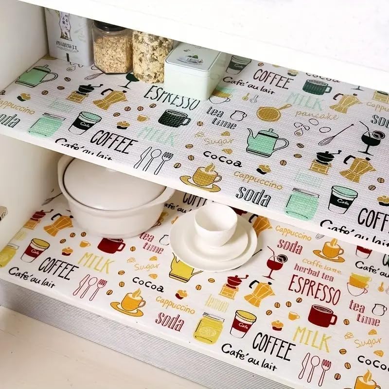 (45 Cm X 3 M) Printed Shelf Liners for Kitchen Shelves, Drawer Mat, Shelf Liner, Fridge Mats, Kitchen Cabinet Drawer Mat Liner Sheets (Tea/Coffee Print)-image-4