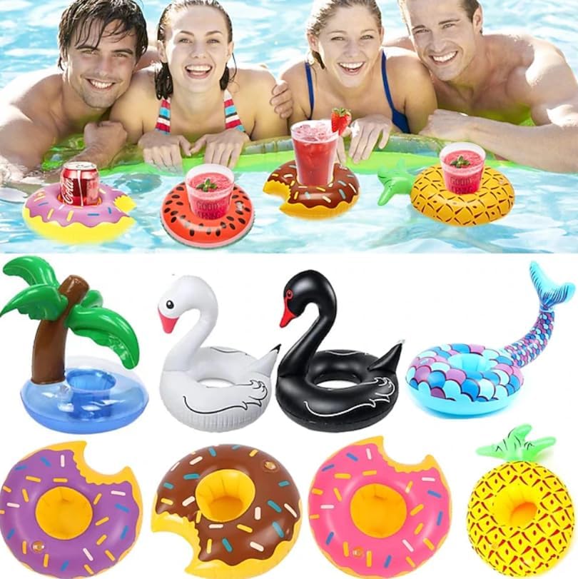 Mini Water Coasters Floating Inflatable Cup Holder Swimming Pool Drink Float Toy Inflatable Circle Pool Coasters Swan Flamingo 6PCS