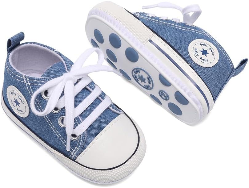 Unisex Baby Girls Boys Canvas High-top Shoes, Newborn Infant Anti-Slip Soft Sole Frist Walking Breathable Sneakers - Image 5
