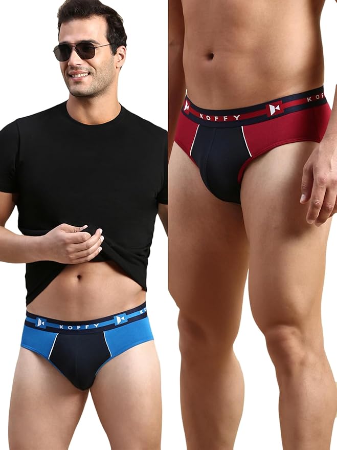 KOFFY Pliable Cotton Modal Colorblocked Brief with Seamless Waistband