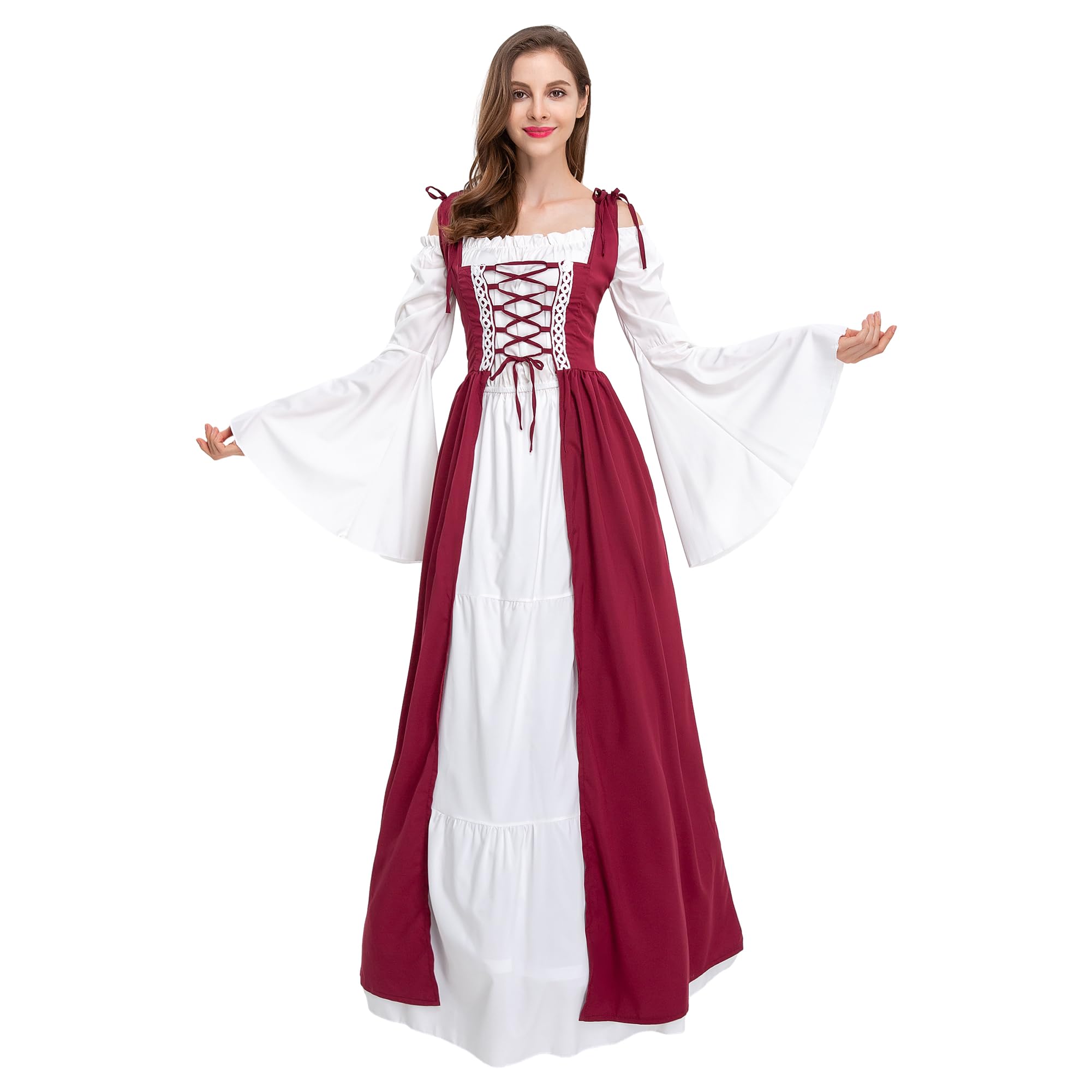 Gammify Vestido medieval para mujer, vestido de disfraz renacentista, vestido de reina victoriana, vestido de princesa, vestido de trompeta, manga gótica, vestido maxi