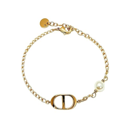Personalized Initial Pearl Bracelet,18K Gold Women's Light Luxury Letter Bracelet,Thick Gold Plated Hypoallergenic and Color Fast Gift for Girlfriend on Festivals and Birthdays Gift