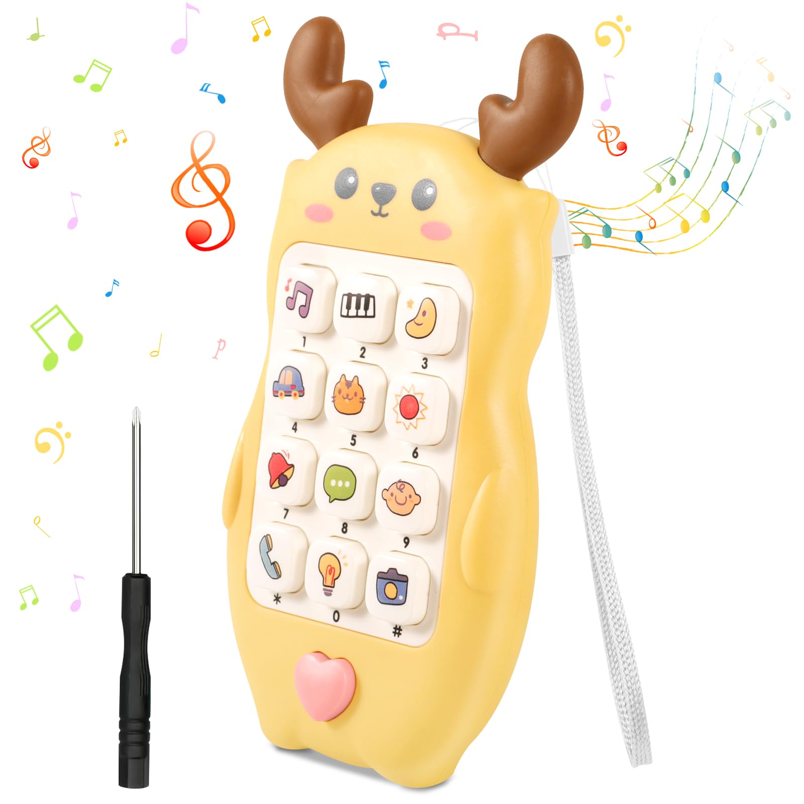 SVIPDDD Teléfono Juguete Interactivo para Bebés Desde 6 Meses,Forma de Ciervo,Seguro y No Tóxico, con Luces y Sonidos Musicales,Ideal para Desarrollo Sensorial y Educación Temprana(Amarillo)