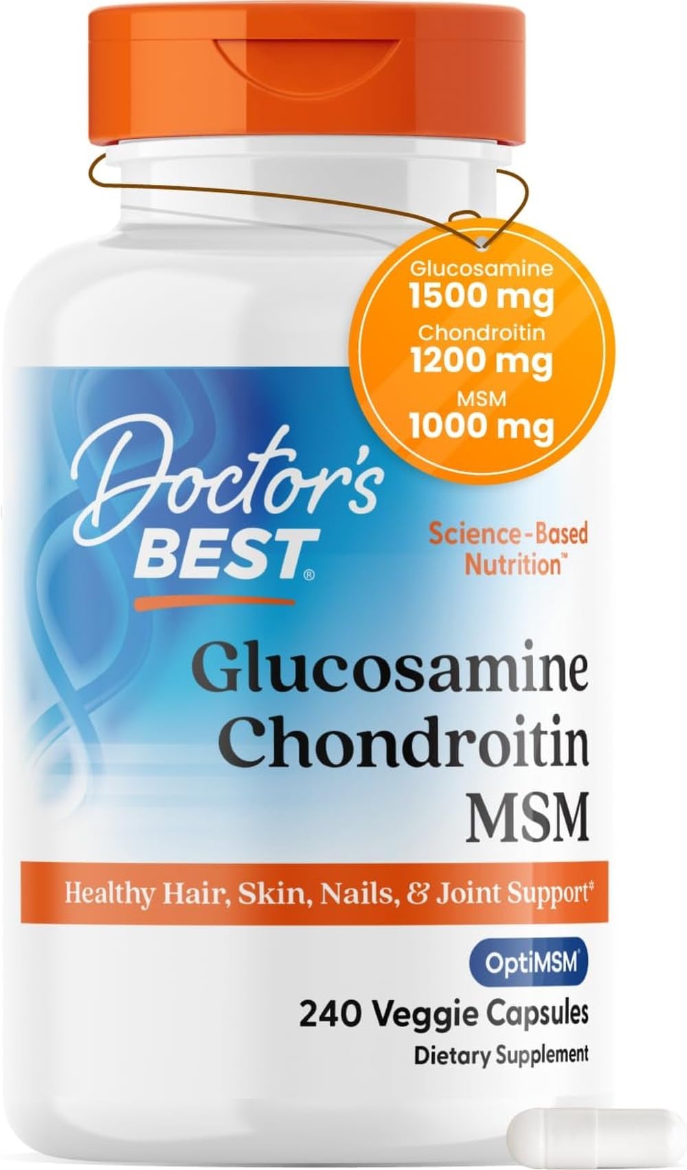 Glucosamine Chondroitin MSM - Joint Health Support Supplement for Women & Men, Nutritional Support for Joint Strength, Hair, Skin, & Nails, Gluten Free, Non GMO - 240 Capsules