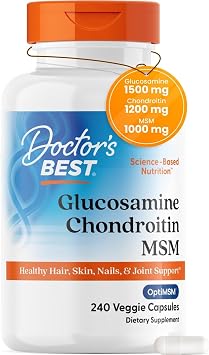 Doctor's BEST Glucosamine Chondroitin MSM - Joint Health Support Supplement for Women & Men, Nutritional Support for Joint Strength, Hair, Skin, & Nails, Gluten Free, Non GMO - 240 Capsules
