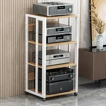 3 4 5 Tier Stereo Rack AV Media Stand Height Adjustable Audio Rack Open HiFi Rack Entertainment CD Record Player Component CabinetWhite,4 Tier