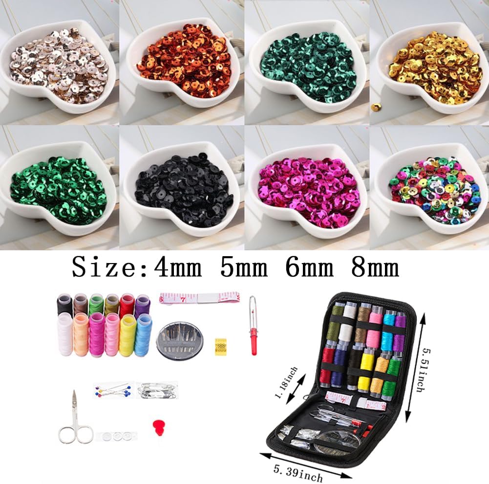 10000 Pcs 8 mm Sequins Bulk,Loose Cup Sequins with Sewing Kit for Applique,Iridescent Spangles for Crafts Knitting Handmade Clothes Jewelry Making(Lake Blue)