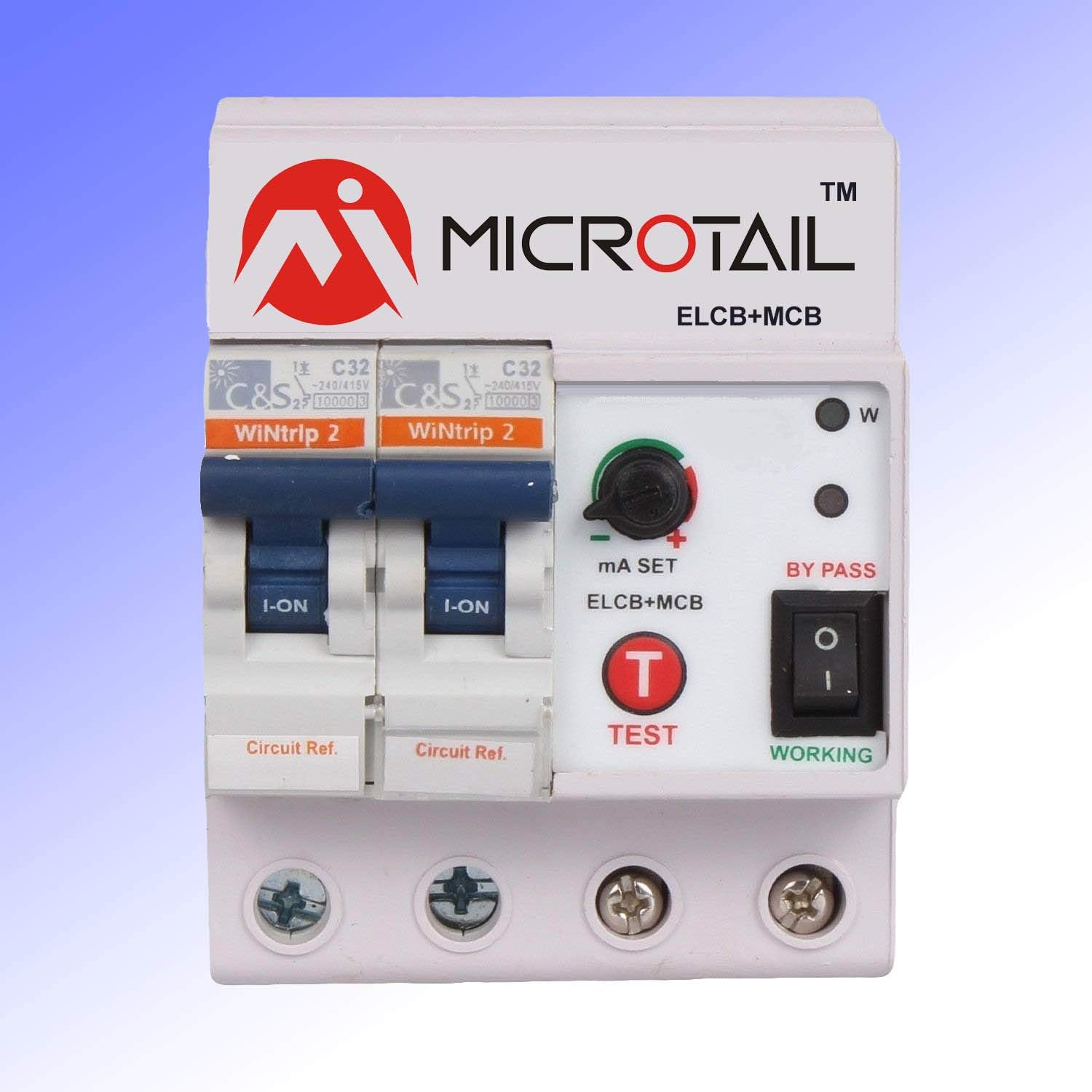 Microtail Earth Leakage Circuit Breakers Single Phase 2 Pole ELCB + MCB, ISI Marked MCB 32 A with High Voltage, Current 3 to 30 Ma (White)