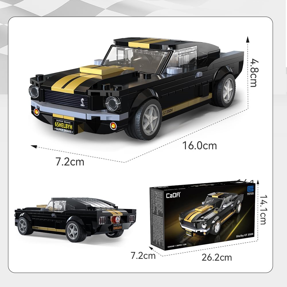 CaDA C55034W Shelby GT 350H Mustang Black Supercar Building Block Model, 285 Pieces, 1:24 Scale, Adult Collectible Toy