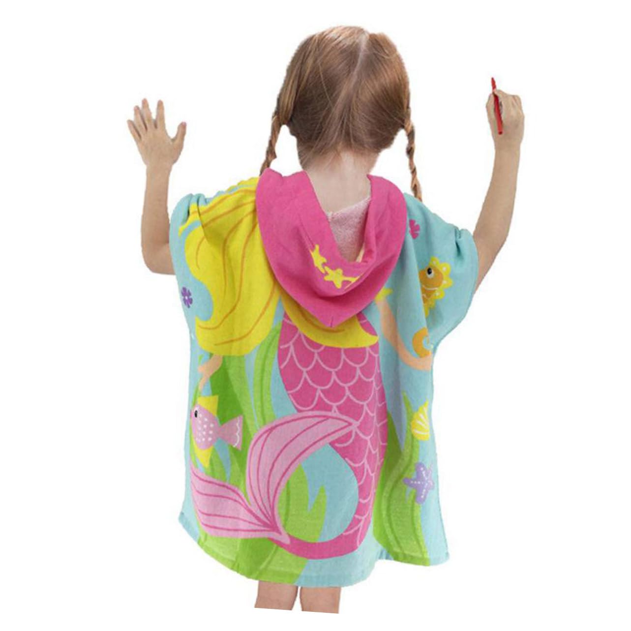 Toalla Playa Infantil con Capucha Diseño de Sirena Algodón Poncho Cambiador para Playa Baño