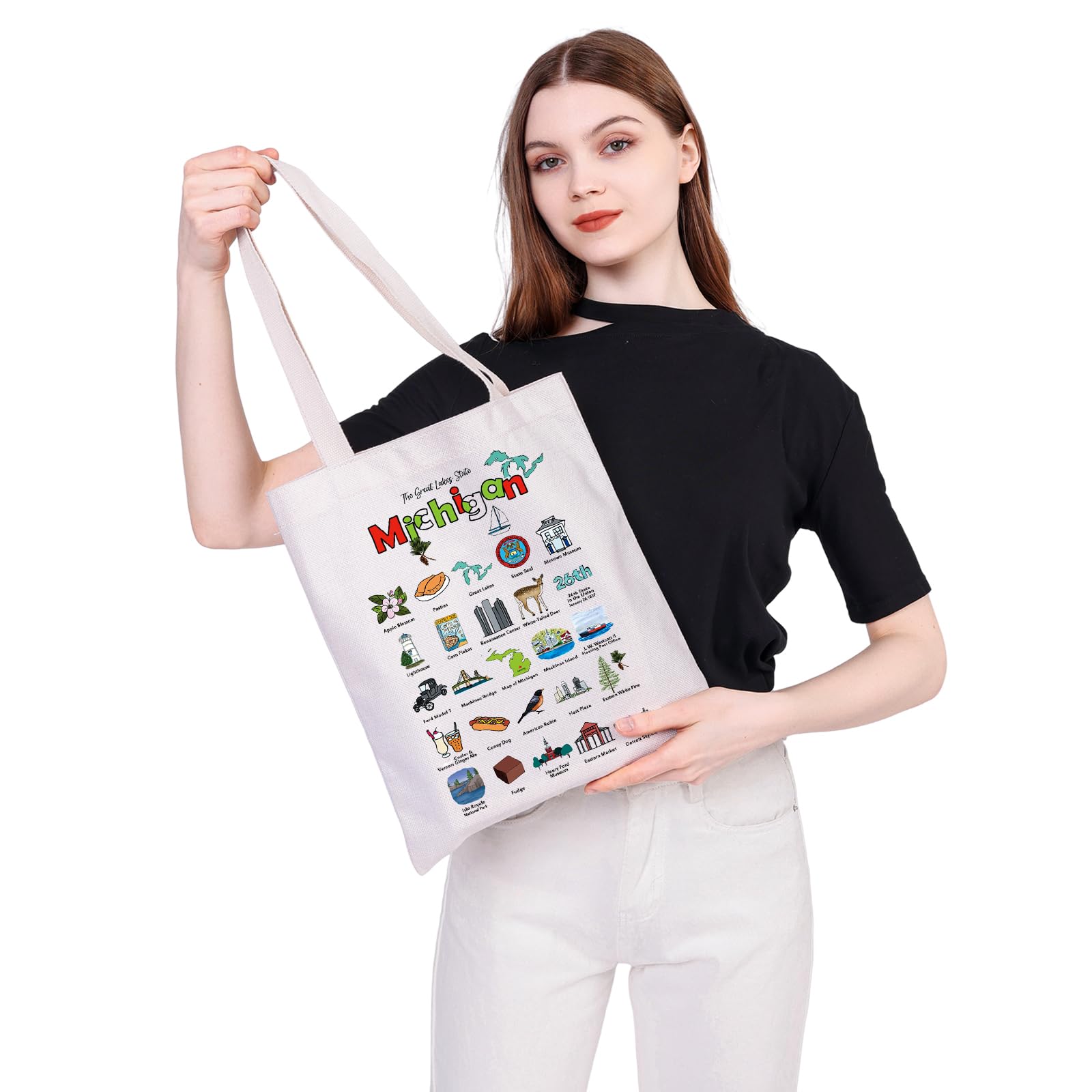MEIKIUP Michigan Gift The Great Lakes State Michigan Canvas Tote Bag Michigan Vacation Shoulder Bag Michigan Shopping Bags