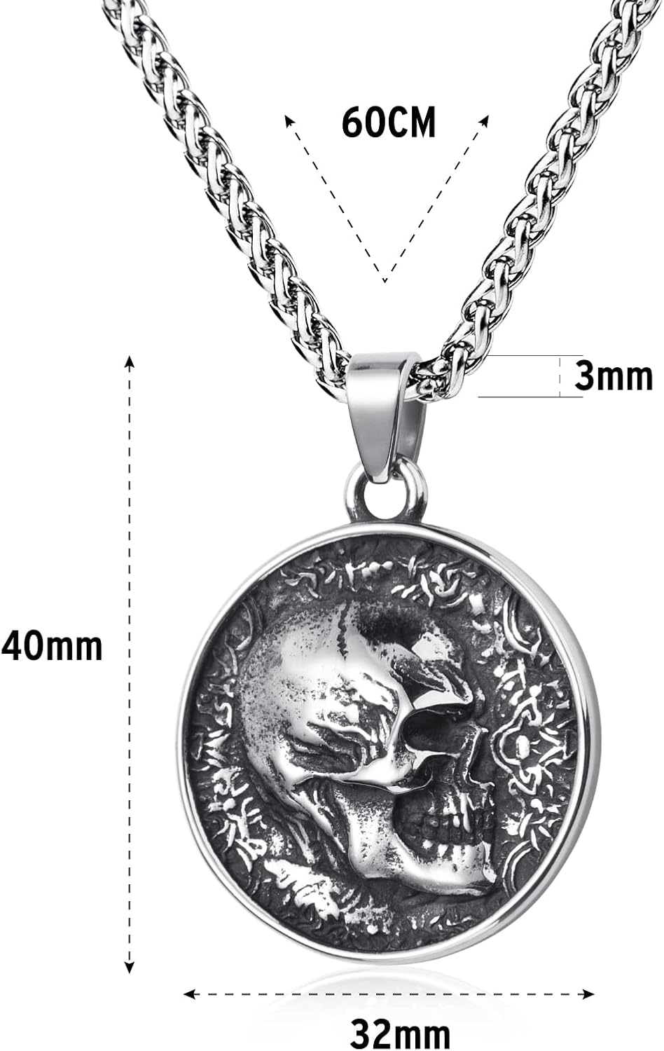 Skull Necklace Stainless Steel Gothic Punk Skull Pendant Necklace Jewelry for Men Boys - Image 4
