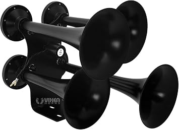 Vixen Horns Train Horn for Truck/Car Quad Trumpet Black VXH4318B Super Loud dB, Heavy Duty Black Air Horn for 12V Vehicles like Semi, Pickup, Jeep, RV, SUV, Motorcycle