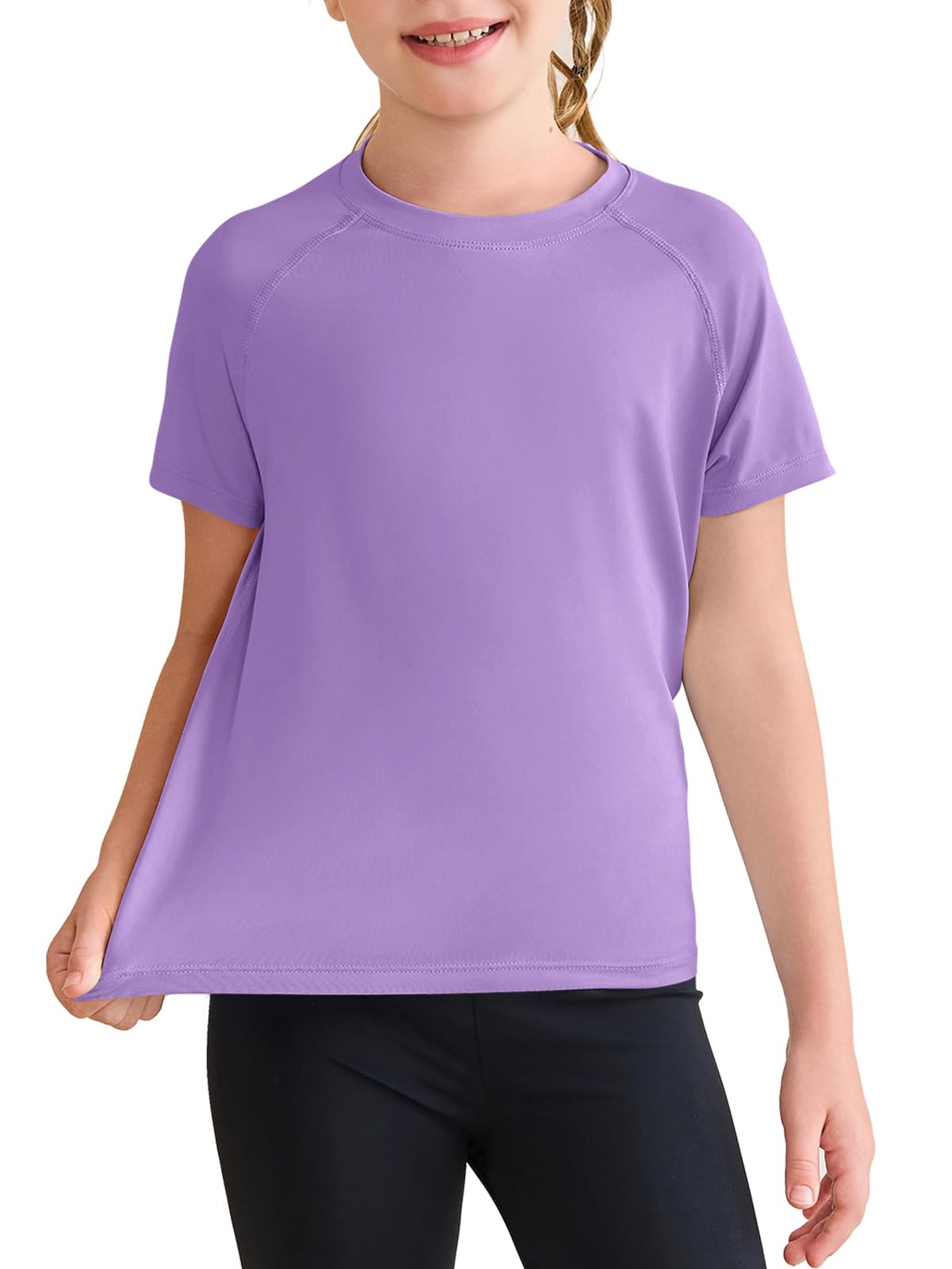 Haloumoning Girls Athletic Shirts Short Sleeve Quick Dry T-Shirt Kids Summer Tee Tops 5-14Y Purple
