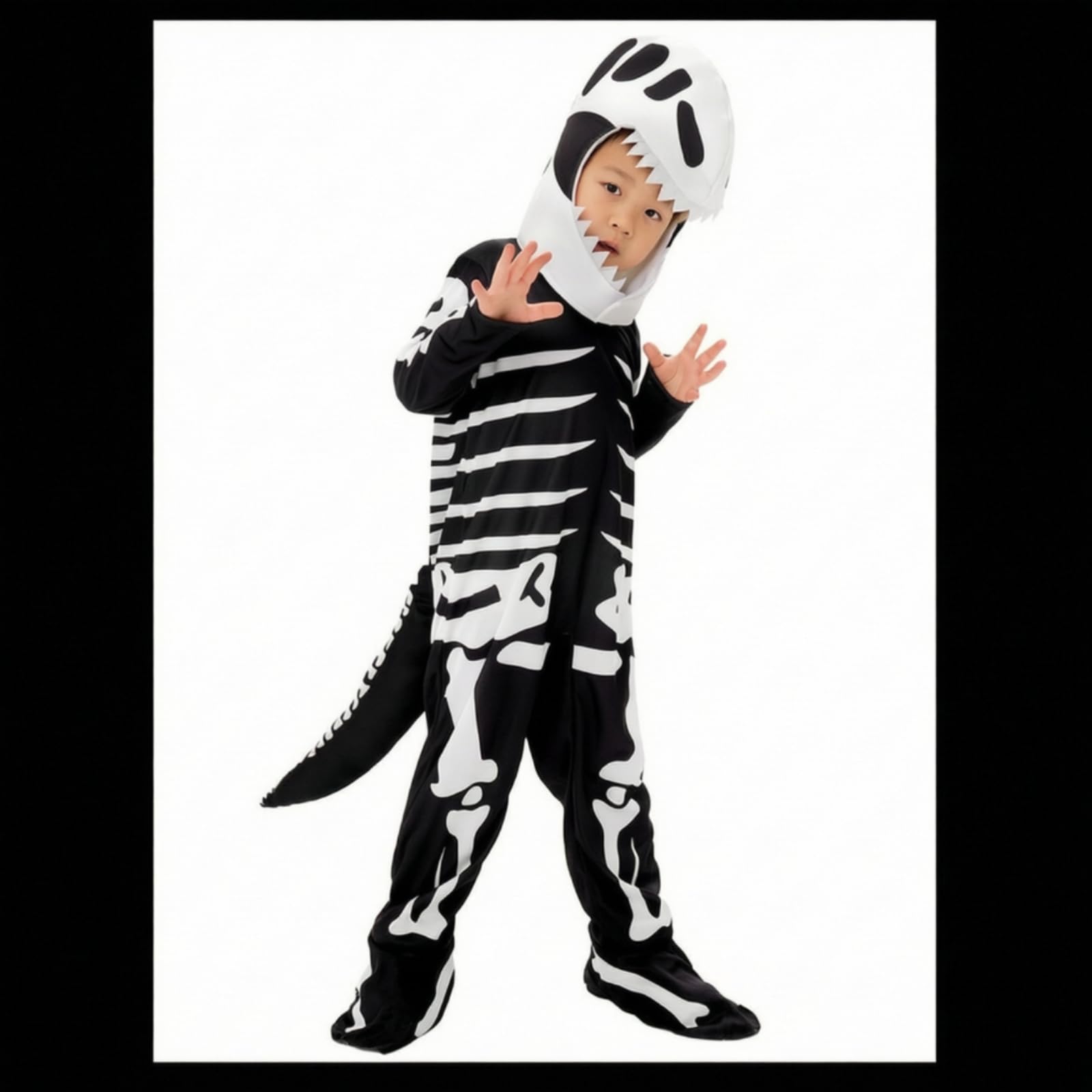 Costume da Scheletro di Dinosauro Divertente Costume da Dinosauro Scheletrico Traspirante Tuta Cosplay Scheletrica per Bambini
