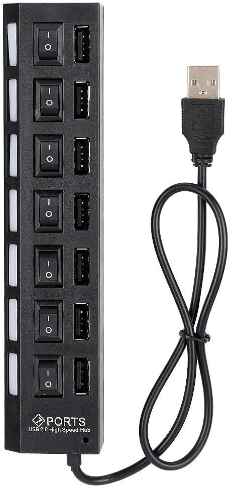 7-Port Hub USB, Powered USB Hub USB Charging Hub USB Hub Powered USB C Hub USB Hub Powered USB C to USB Hub Multiple USB Port for Laptop(7-Port Black)