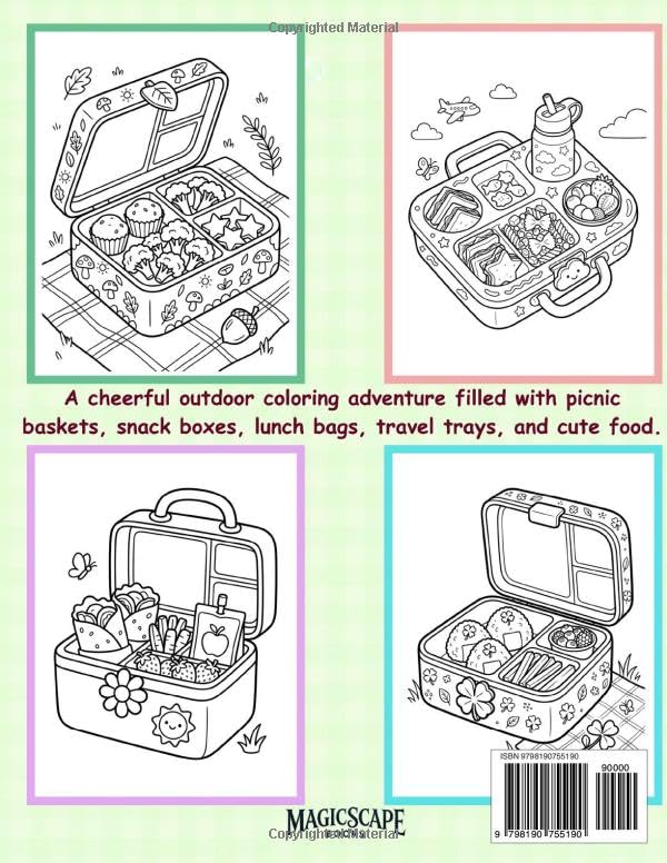 Outdoor Adventure Lunch Boxes: Cute Picnic, Camping, Beach, Zoo, and Road Trip Lunches to Color (Cute Lunch Box Coloring Book for Kids) image 3