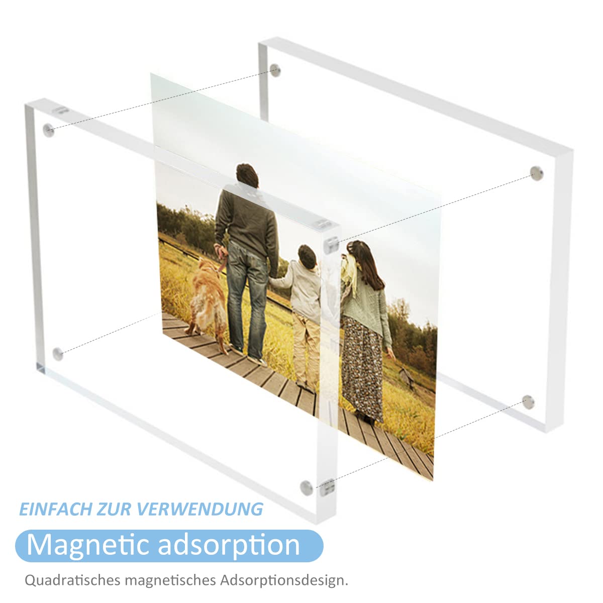 Cornice Portafoto Magnetica In Acrilico 6x9 Cm – Doppia Faccia, Spessore 10 Mm, Trasparente, Per Ufficio E Casa