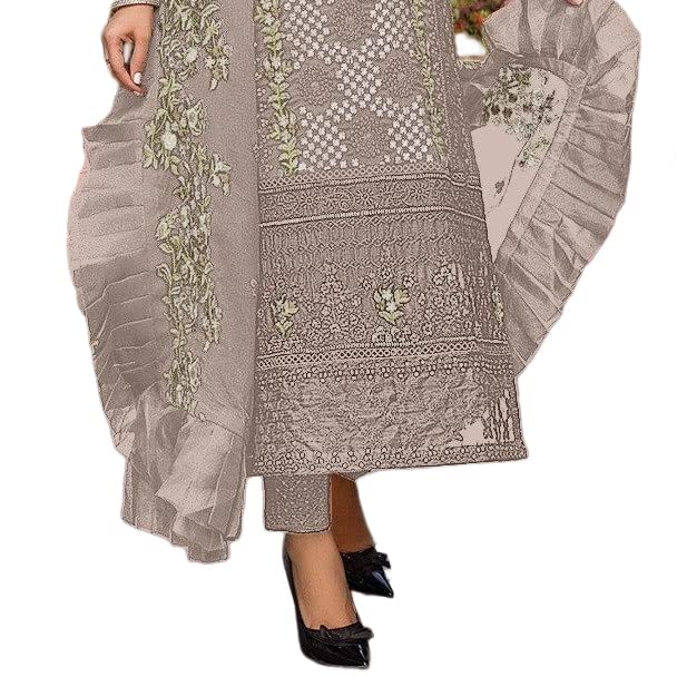 Image of Miss Ethnik Women's Faux Georgette Semi Stitched Top With Unstitched Bottom and Nazmin Dupatta Embroidered Straight Kurta Dress Material (Pakistani Salwar Suit)