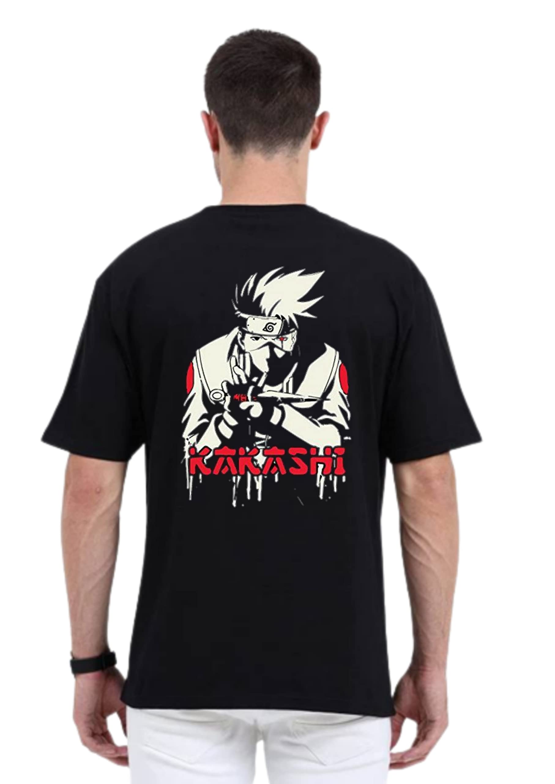Be CrazyKakashi Hatake Naruto Anime Printed Oversized Cottonblend Half Sleeve Drop Shoulder Men's Tshirt