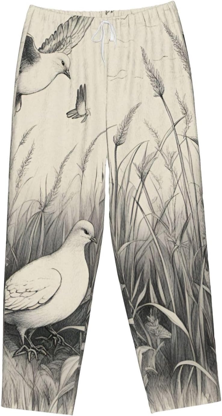 Grass And Dove Print Fashion Cozy Womens Flannel Pajama Pants,Perfect For Christmas And Everyday Wear