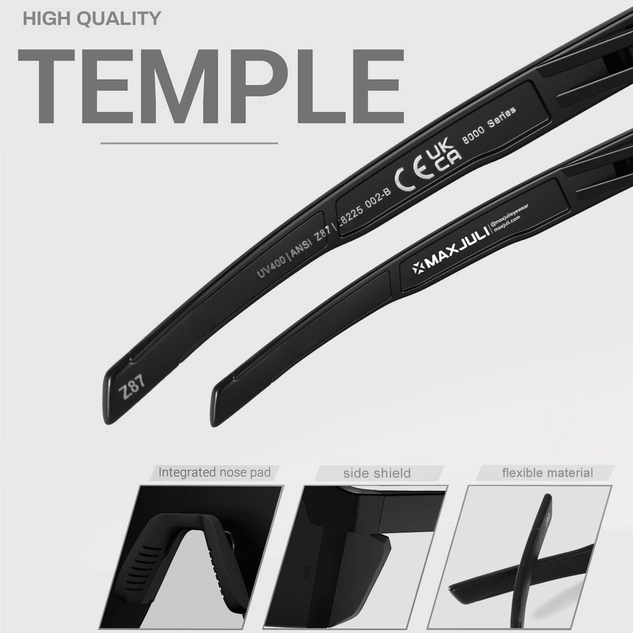 MAXJULI XL Z87 Sunglasses for Big Wide Heads Men TR90 Ultralight UV400 Protection Glasses Z8225