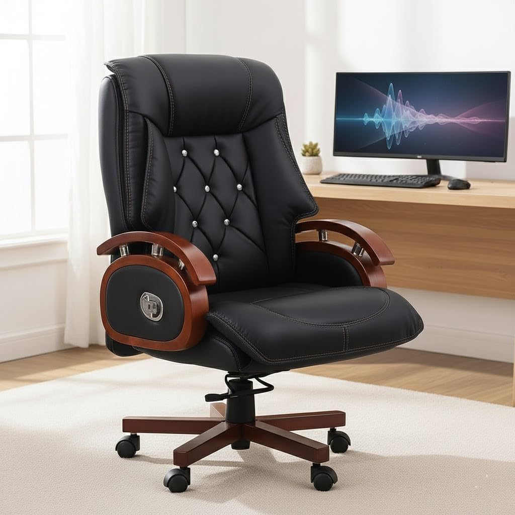 Lakdi The Furniture Co Home & Office Best High Back Leatherette Wooden Base Handle Office Chair for Director & Executive Chairs Revolving Recliner Swivel Height Adjustable Soft Heavy Black CEO Chair