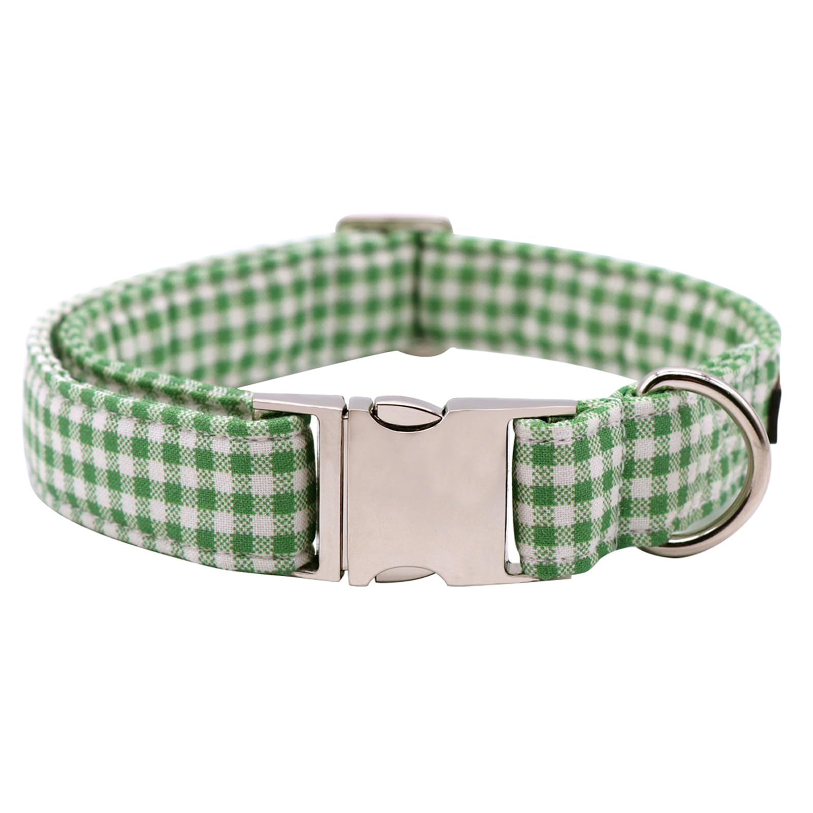 Lionet Paws Dog Collar, Comfortable Adjustable Cute Collar with Metal Buckle for Male Female Dogs, Green&White Grid Pattern, Large, Neck 16-24 inches