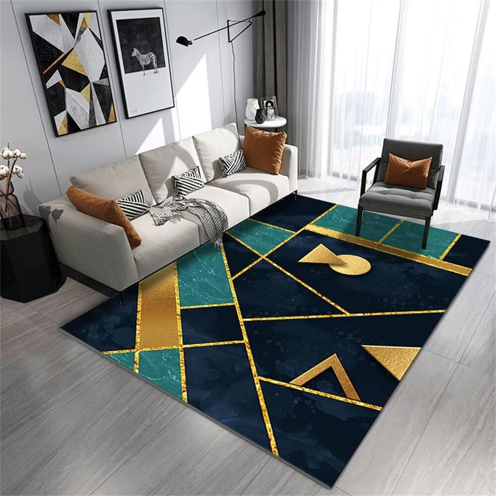 Tapis bleu 100x200cm aux lignes géométriques minimalistes pour couloir et salon