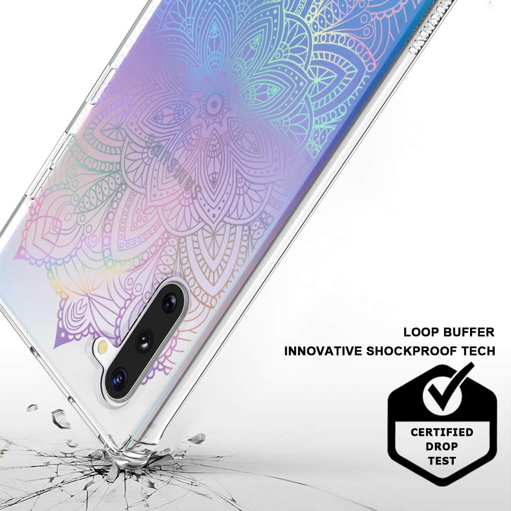 MOSNOVO Galaxy Note 10 Case, Gradient Rainbow Henna Mandala Pattern Clear Design Printed Transparent Plastic Back Case with TPU Bumper Protective Case Cover for Samsung Galaxy Note 10