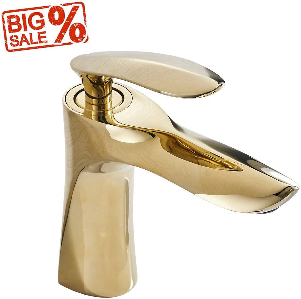 Modern Single Handle Bathroom Sink Vessel Faucet Basin Mixer Tap, Solid Brass Gold