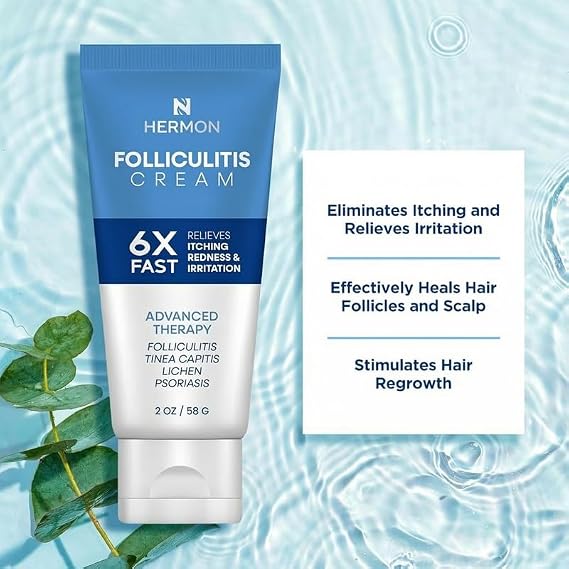 Hermon Folliculitis Treatment Cream & Antifungal Soap with Tea Tree Oil: Effective Treatment for Folliculitis Scalp Face and Body - Relief of Itch for Ringworm Jock Itch