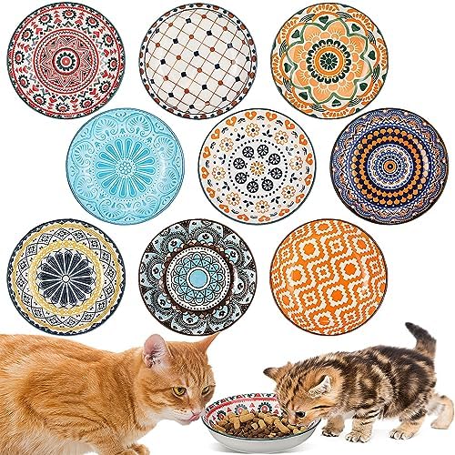 6PCS Ceramic Cat Bowls - 5.5 Inch Shallow Dish For Whisker Fatigue, Cute Heart & Paw Print, Non-Slip, White - View #5