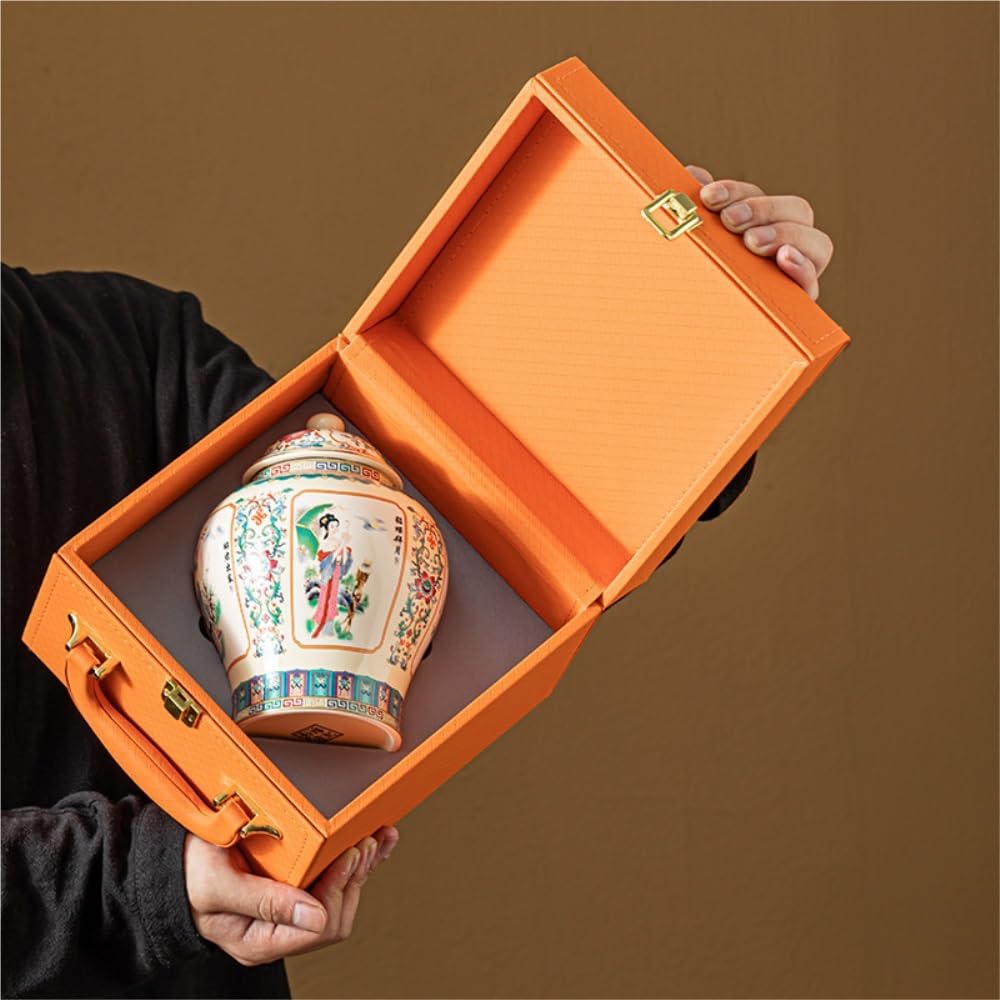Recipiente Hermético para té Tarro de cerámica esmaltada for almacenar té a Granel, Tarro Redondo for el hogar, Sellado, Juego Chino, Caja Regalo un Solo(A)