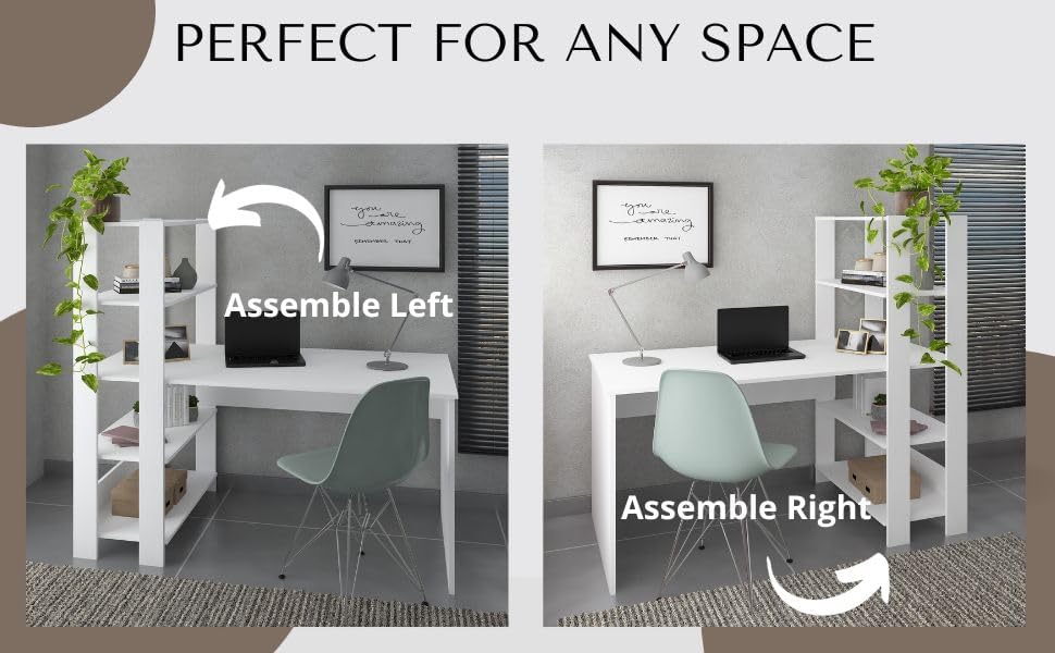 Miniatura 8 de Escritorio blanco con almacenamiento - Este escritorio con estantes es un escritorio perfecto para dormitorio o escritorios de oficina en casa.