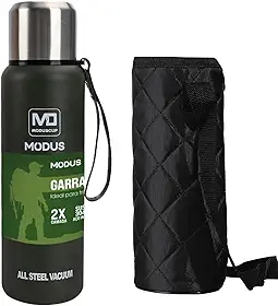 MODUS Garrafa Térmica Aço Inox Portátil Caneca de Viagem com Corda e Bolsa 1000ML/1500ML (Verde 1000ML)
